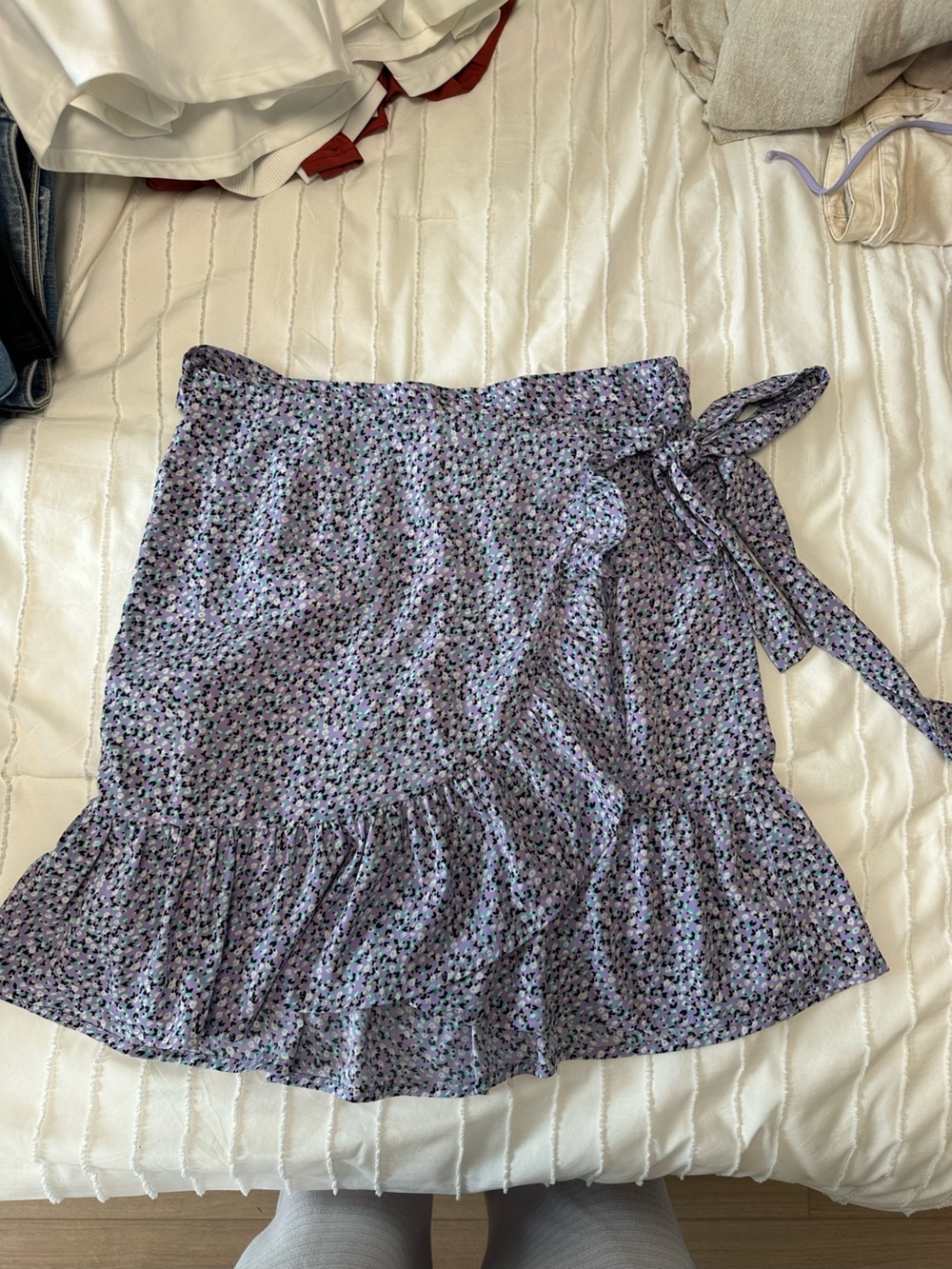 Only Lavender Floral Ruffle Wrap Mini Skirt